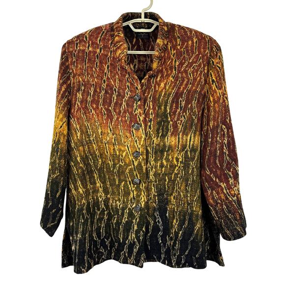 Candiss Cole Vintage 100% Silk Jacket Medium Snake Reptile Print Orange Green - Picture 1 of 10